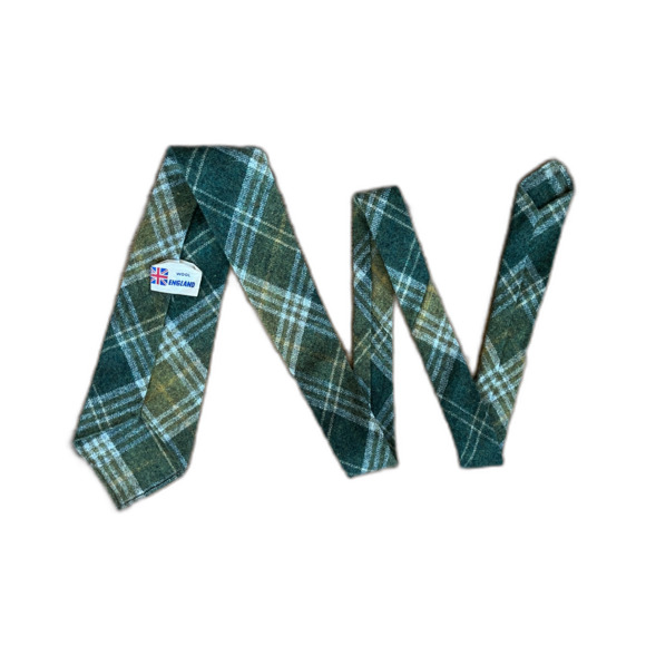 Vintage Green England Wool Plaid Neck Tie Mens Size Large - Picture 4 of 7